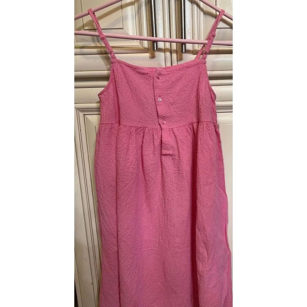 H&M Girls Adjustable Shoulder Strap Button Back Textured Dress Pink Size 10 - Picture 3 of 8